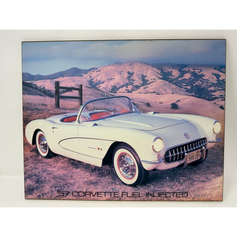 Vintage 57 Corvette Fuel Injected Wood Wall Art Plaque Classic Car Garage Decor